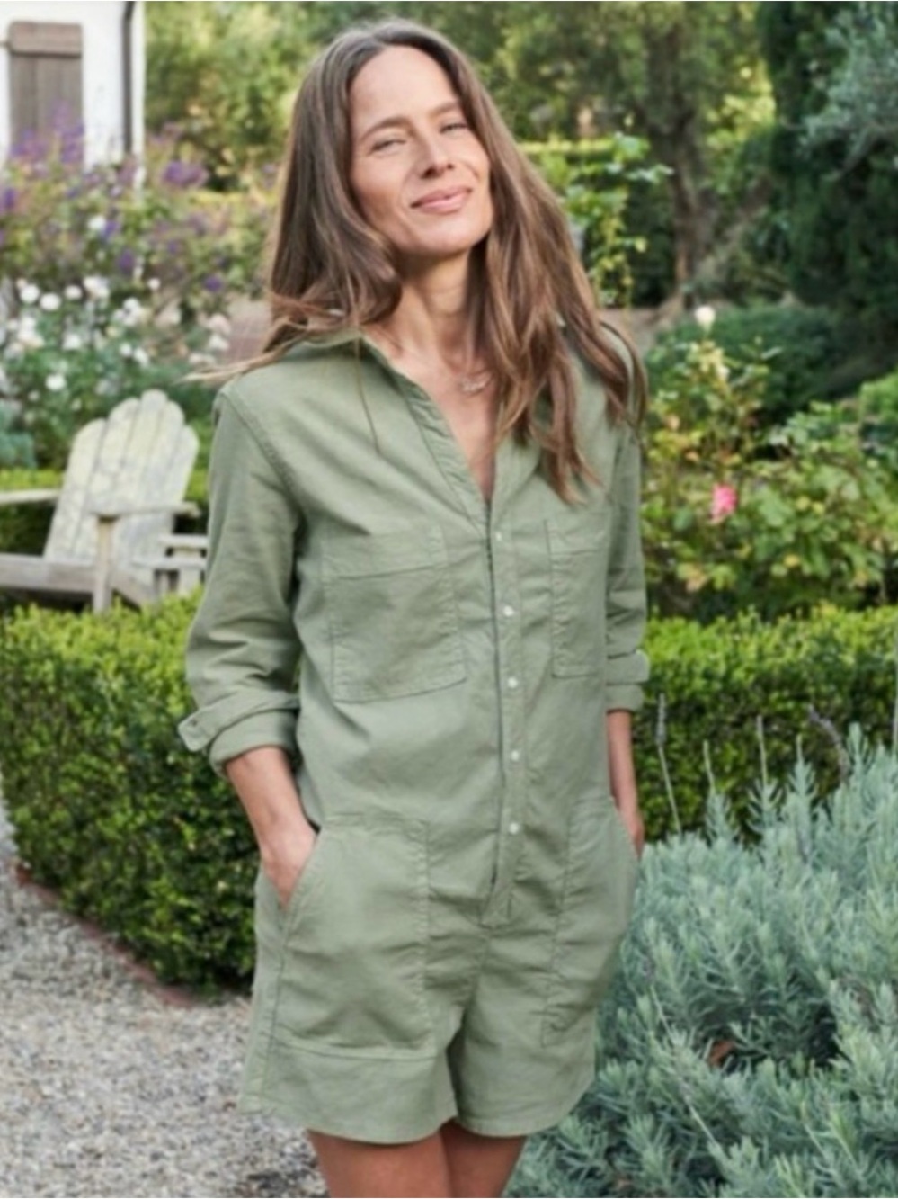 Frank and Eileen IRELAND Long Sleeve Romper Jumpsuits Linen Sage Green Size XL